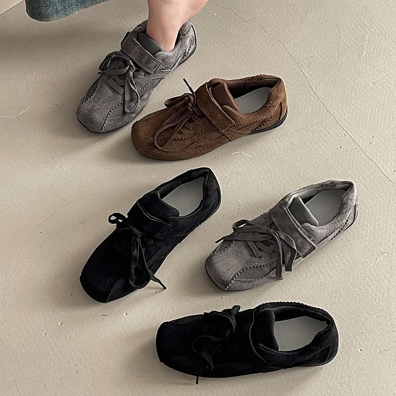 Retro mesh breathable lace-up Velcro flat-bottomed casual shoes women's 2025 autumn new versatile ballet training shoes