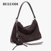 Retro Frosted Genuine Leather Handbag 2026 Winter Women's Natural Suede Leather Shoulder Bag Large Capacity Commuter Tote Bag