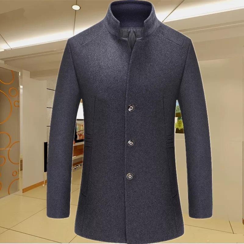 

Осеннее шерстяное пальто для людей среднего и пожилого возраста, мужское шерстяное пальто средней и длинной длины с воротником-стойкой, шерстяная куртка для мужчин XXXL