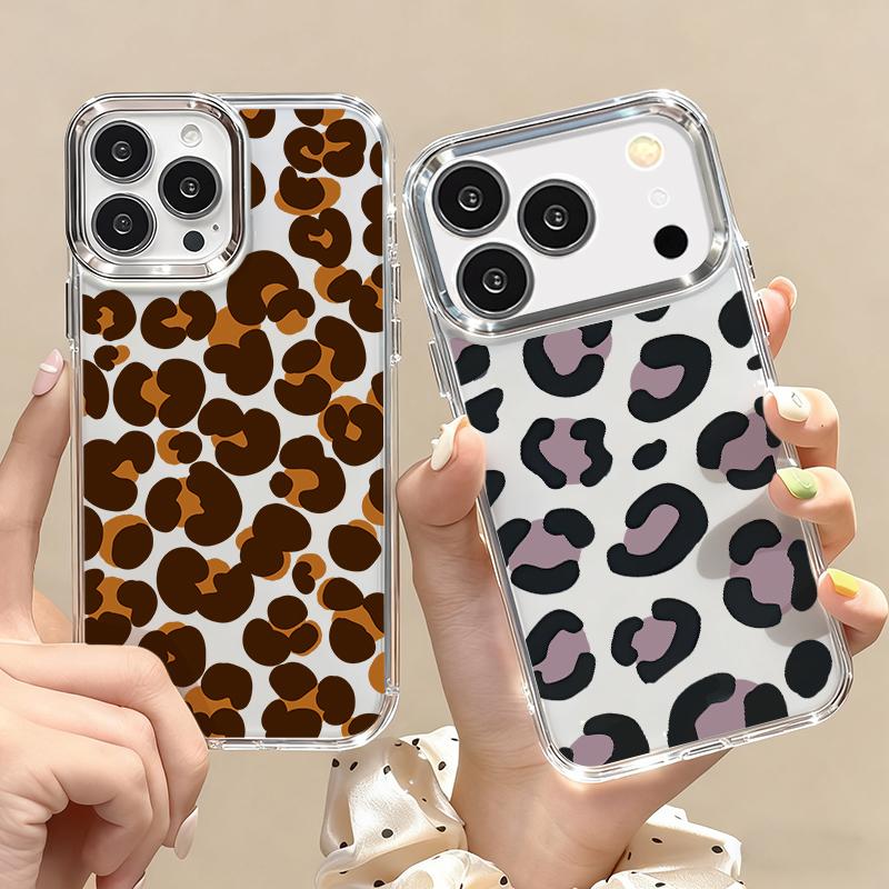 Leopard Print Phone Case For iPhone 17 Pro Max Plating Lens Frame Clear Soft Cover For iPhone 16 15 14 13 Pro Max 11 16E 17E
