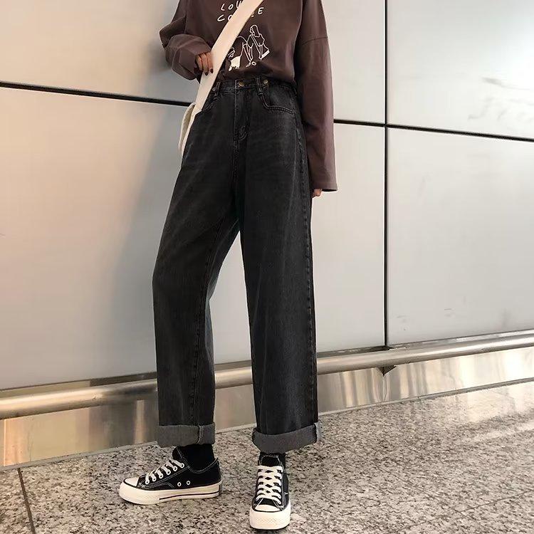 

Women s Plus Size High-Waisted Retro Jeans, Korean Style, Versatile Loose Slimming Straight-Leg, Floor-Length, Spring/Autumn 2024 Trend. Large чорний
