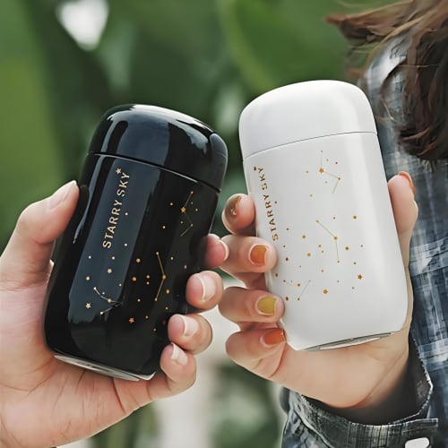 YIHFBB Mini 200ml Termoska Nerezový Cestovní Hrnek s Víčkem, Odolný proti Rozlití, Lehký, Snadno se Čistí, Mini Roztomilý Vakuově Izolovaný Hrnek s Hvězdnou Oblohou
