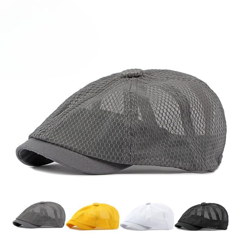 Summer Full Mesh Newsboy Cap for Men Women Breathable Octagonal Hat British Retro Flat Cap Sun Protection Outdoor Painter Hat Peaked Cap