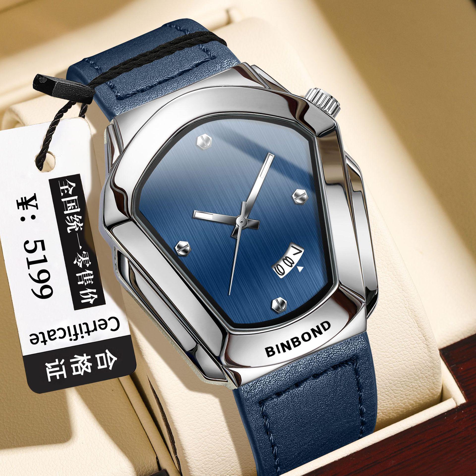 Мужские кварцевые часы BINBOND из сплава, концепт мотоцикла, с кожаным ремешком
