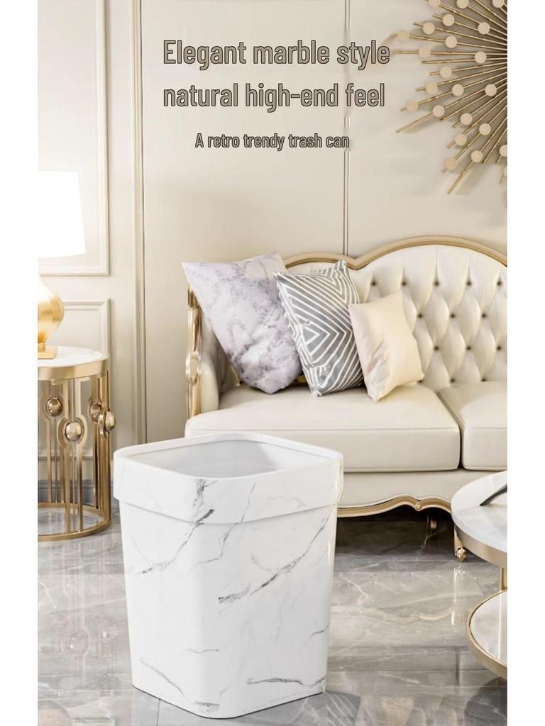 Large Capacity Faux Marble Pattern Trash Can for Office, Home, Hotel, Bathroom, & Living Room - Chinese Style