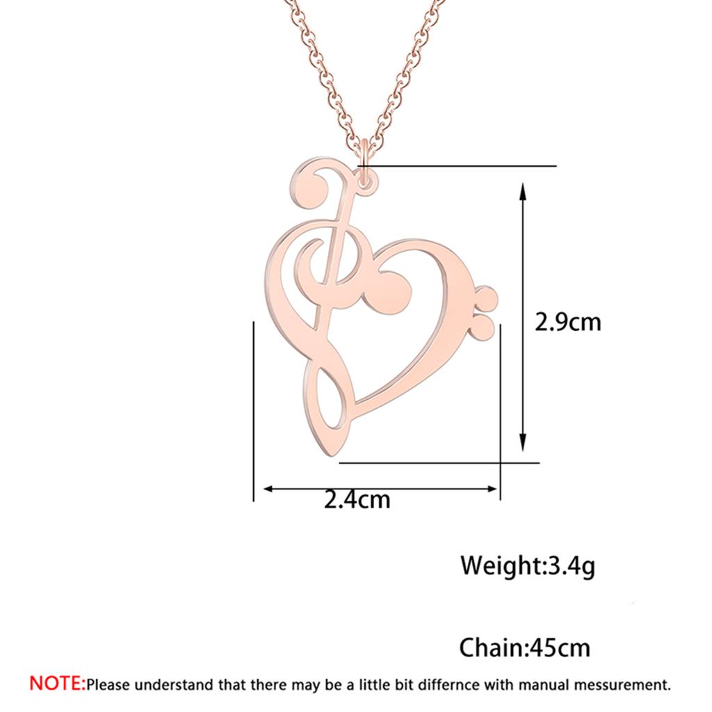 Kinitial Treble Bass Clef Heart Pendant Necklace Simple Music Jewelry Gift for Teacher Women Girls