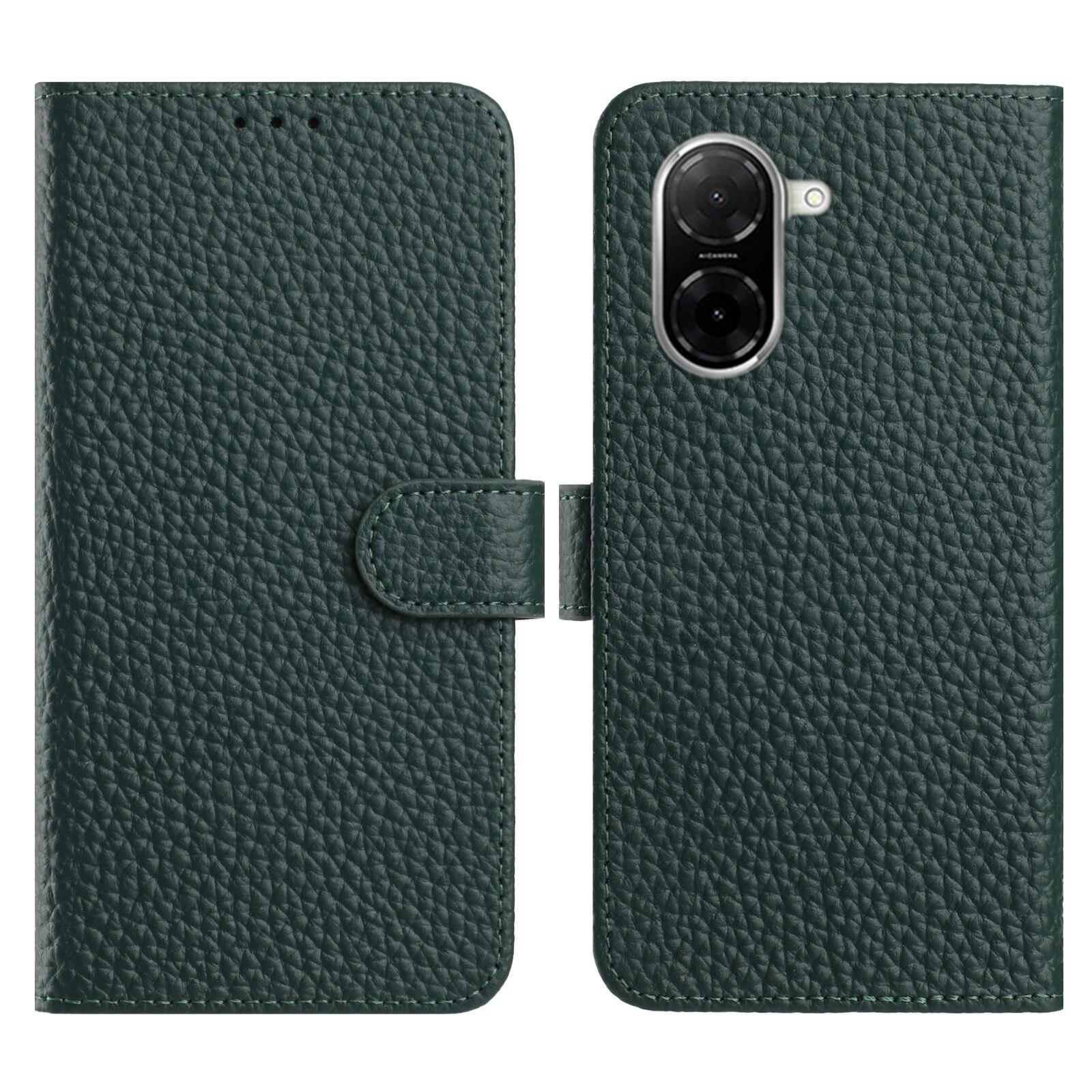 

For Xiaomi Redmi A5 NFC (173.45mm) Case Wallet Stand Litchi Texture Genuine Cow Leather Flip Phone Cover Green