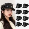 Black Beret Hat PU Leather Sailor Visor Hat Retro Newsboy Cap