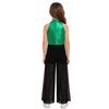 Meisjes Mock Neck Mouwloze Jumpsuit Metallic Bodice Ruches Wijde Pijp Rits aan de Achterkant Jazzdans Kostuum