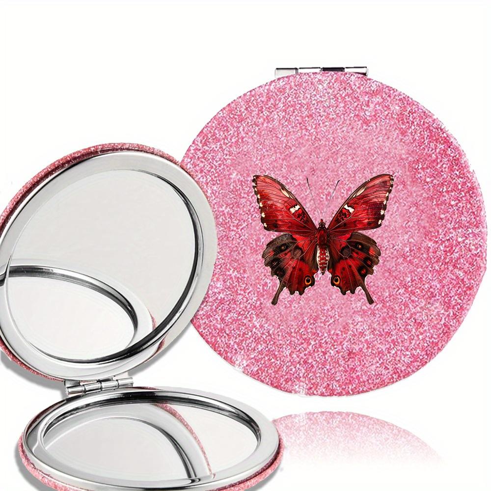 Double Sided Pocket Makeup Mirror Women Facial Beauty Makeup Care Look Glass Portable Beauty Tool Butterfly Pattern Ideal Gift