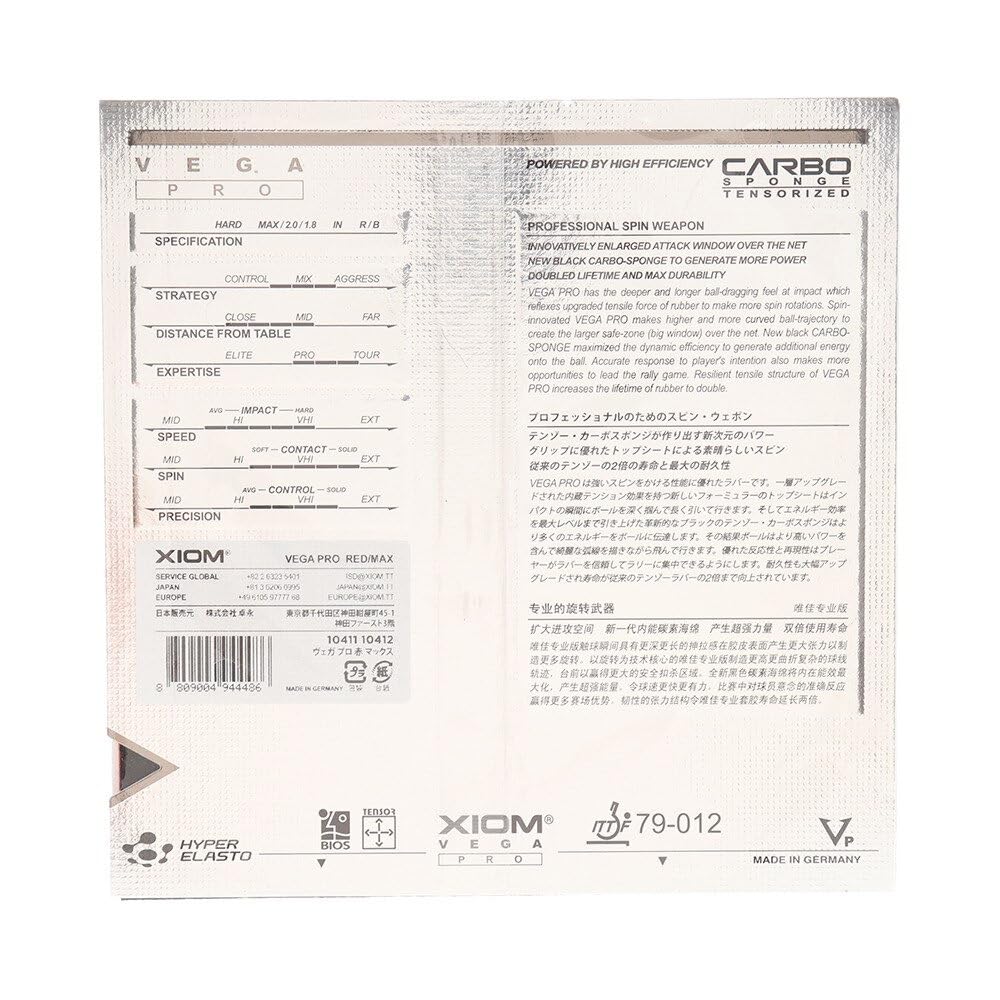 Vega Pro XIOM Tischtennis Weich Spannung Tischtennis Ausrüstung Belag, Belag, 850001,