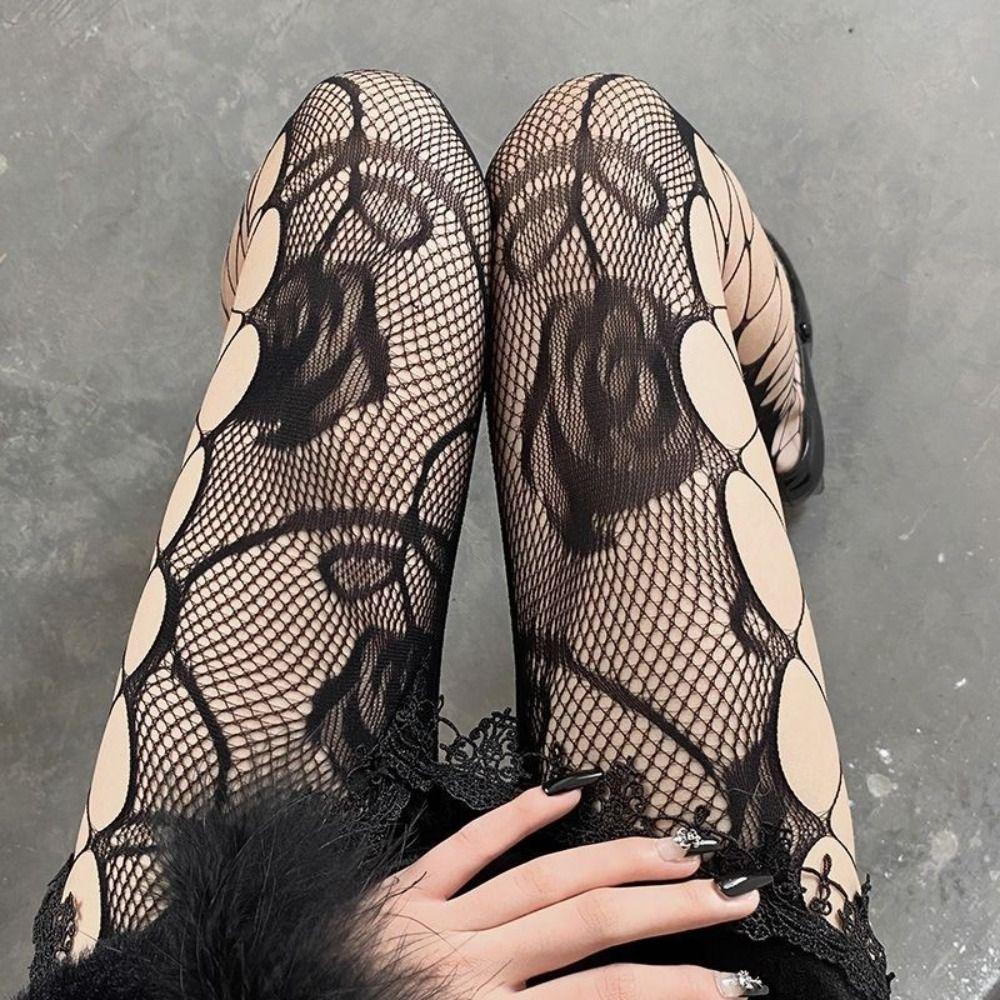 with Pattern Gothic Fishnets Stockings Pantyhose Perforated Stockings  Women's Fishing Net