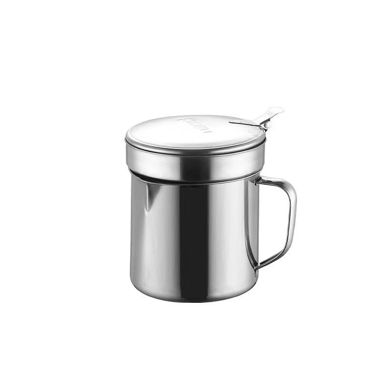 

Stainless Steel Oil Pot with Filter Screen, Lid, Long Spout, and Fish Strainer for Kitchen Use