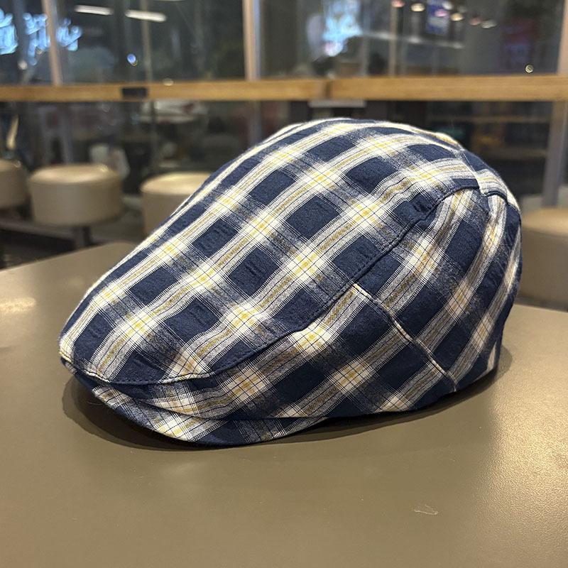

Autumn and Winter British Style Retro New Hat for Women Versatile Korean Style Plaid Front Hat Big Head Circumference Showing Face Small Beret One Size