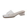 Transparent High Heels Flip-flops, Women's Outerwear Fashionable Shoes Crystal Thick-heeled Sandals