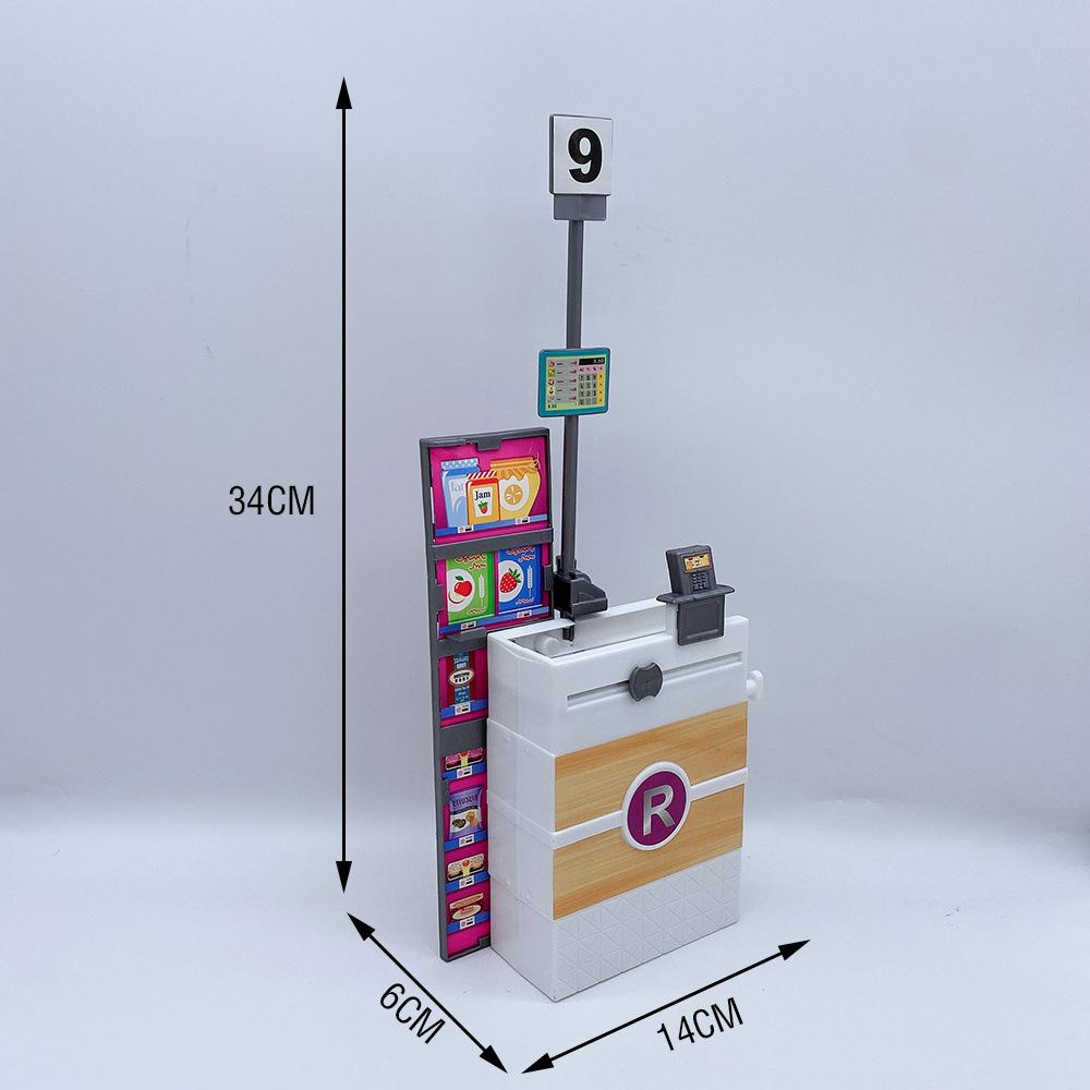 30cm New Doll Mall Shopping Cart Automatic Cashier Kitchen Food Kitchenware Toy House Accessories Children Girl Set Gift Kid Friendly Entertaining Fun