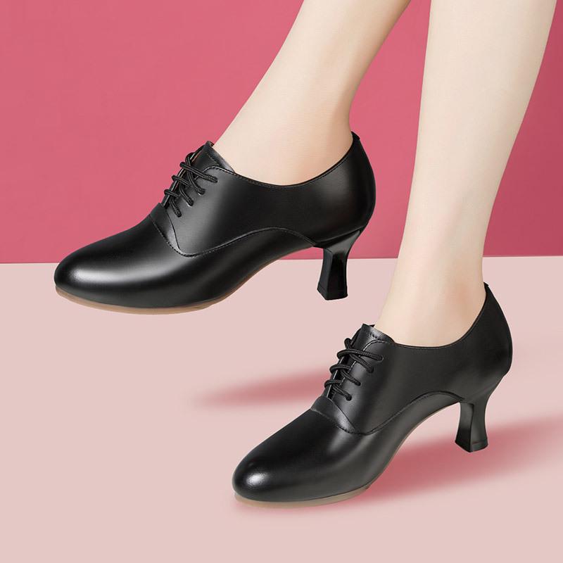 4cm 6cm Comfortable Lace Up Genuine Leather Shoes Women Pumps Spring 2025 Med Block Heels Shoes Red Silver for Dance Party Mom