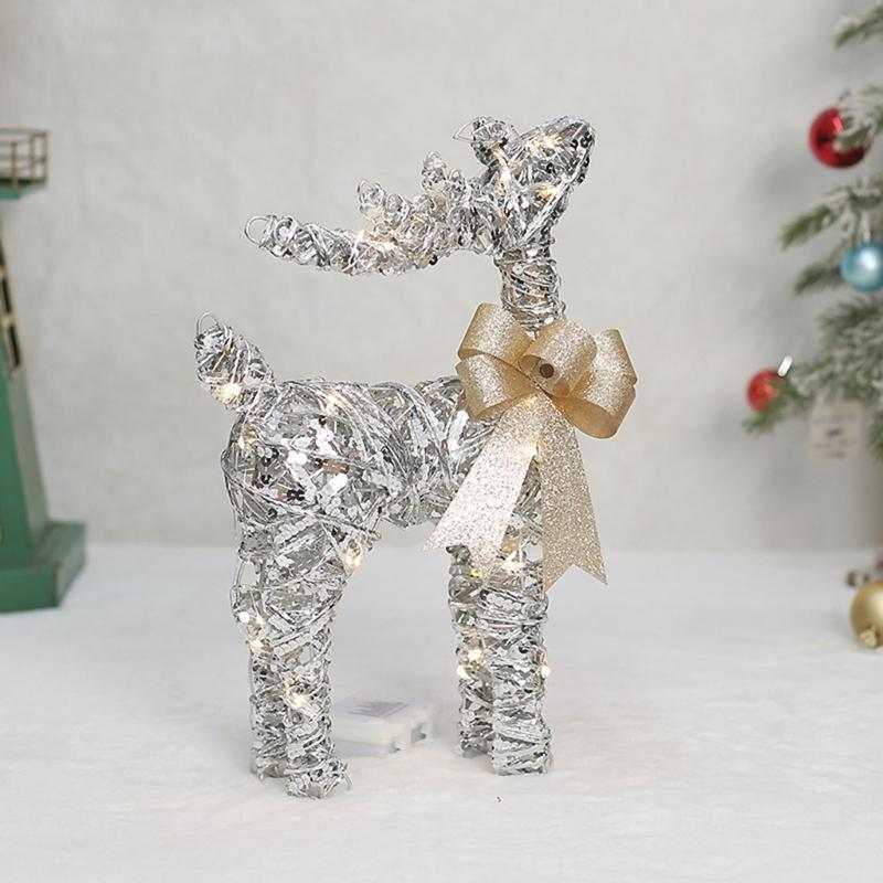 Iron Frame Holiday Reindeer Decoration for Entryway Display, 15Inch Lighted Christmas Deer with LED Light for Tabletop Shelf