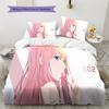 DARLING in the FRANXX Zero Two Muster Bettwäsche, Steppbett-Set Bettbezug Kissenbezug Zuhause Geburtstagsgeschenk (1 Bettbezug + 2 Kissenbezüge, ohne Füllung)