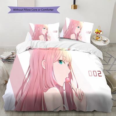 DARLING in the FRANXX Patrón Zero Two Ropa de Cama, Juego de Colcha Funda de Colcha Funda de Almohada Hogar Regalo de Cumpleaños (1 * funda nórdica + 2 * fundas de almohada, sin núcleo)