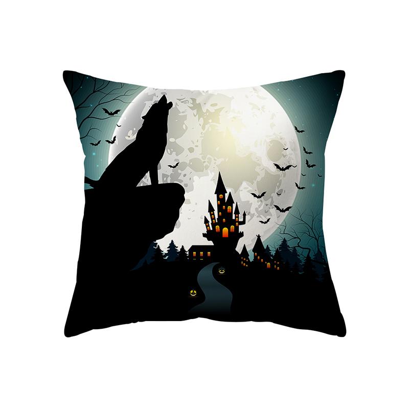 Scary Halloween Theme Pumpkin Bat Black Cat Print Pattern Cushion Cover Home Decor Sofa Decor Throw Pillow Cover