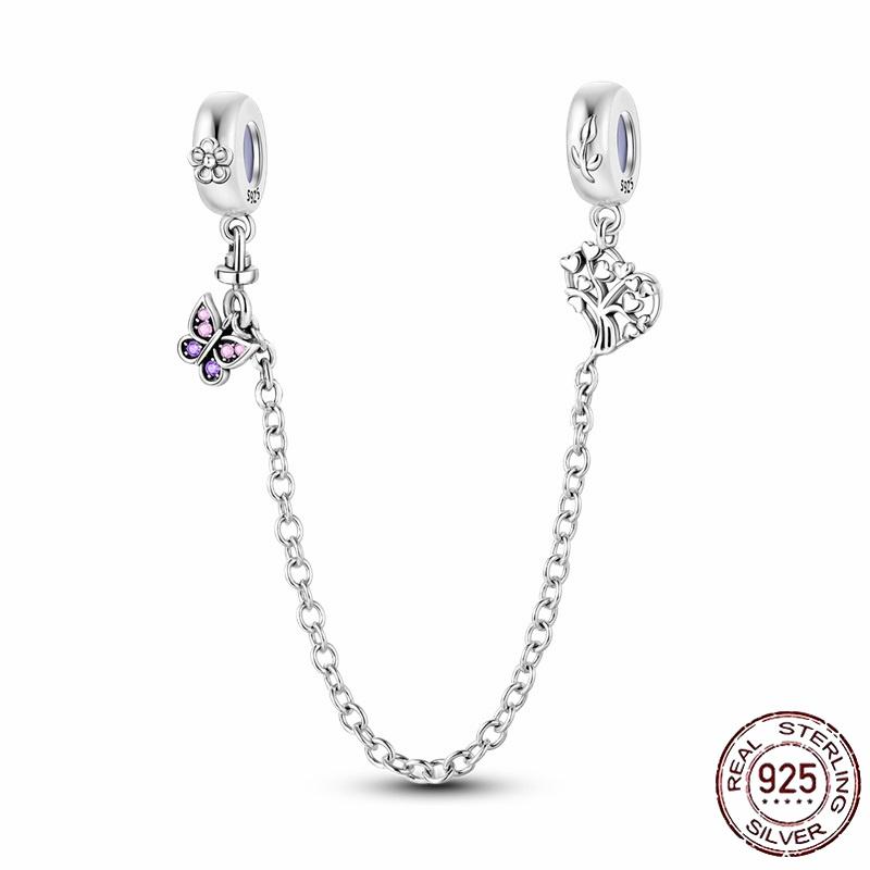 Stříbrný Křišťálový Pavé Bezpečnostní Řetízek Pevný Klip Pramen Přívěsek Vhodný pro Ženy Náramek Stříbrné Šperky Párty Narozeninový Dárek