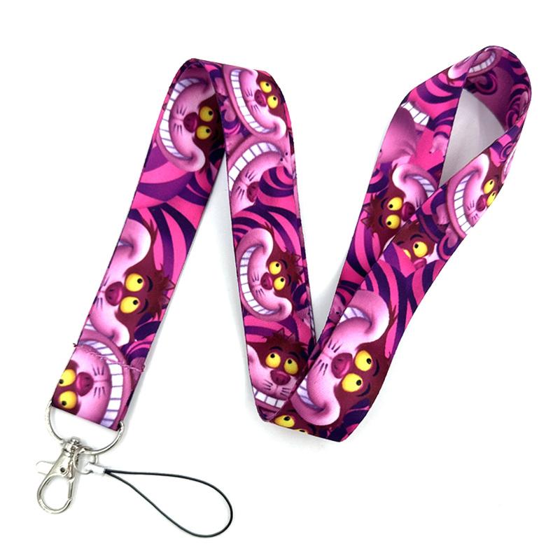 Alice in Wonderland Cat Anime Lanyard Badge Holder ID Card Lanyards Mobile Phone Rope Key Lanyard Neck Straps Keychain Key Ring