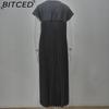BITCED Herbst Damen Elegantes Mode O-Ausschnitt Ärmelloses Plissee Maxikleid