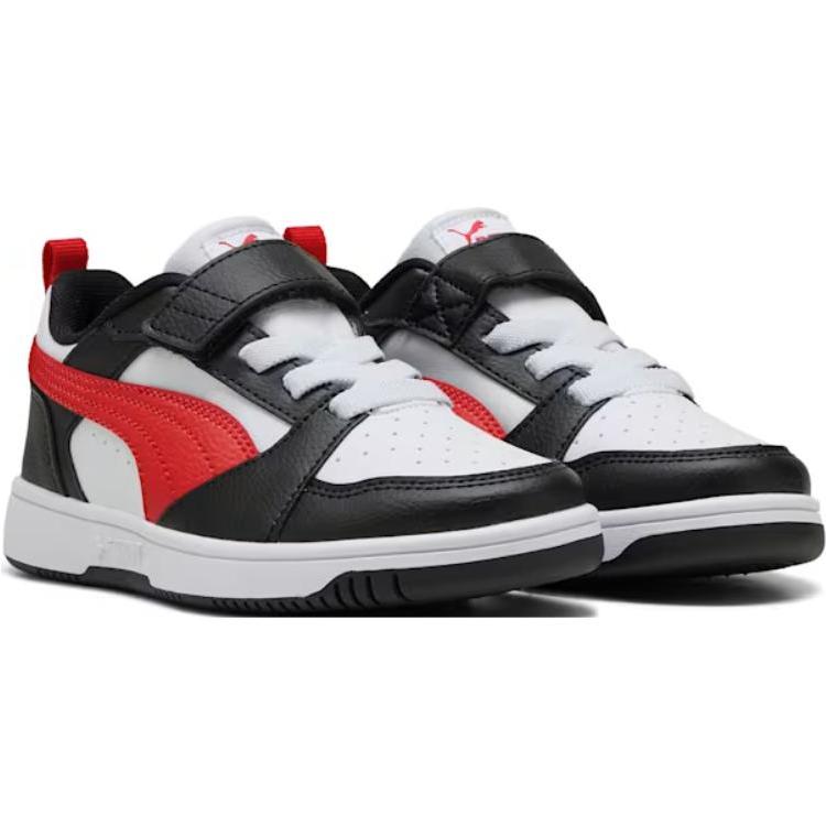 Puma Rebound V6 Low Little Kid White Black Red Kids Sneakers For-All-Time-Red 397419-04