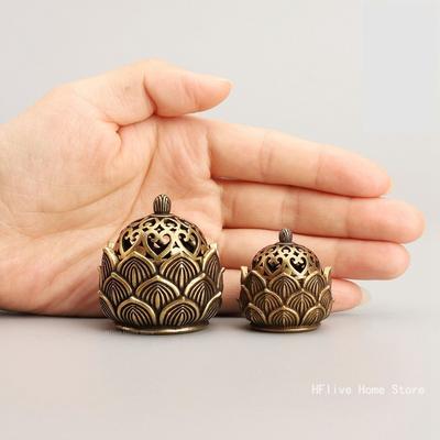 Retro Copper Small Lotus Pocket Hollow Out Incense Stick Burner Brass Incense Holder With Cover Home Decoration Sandalwood Cense