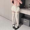 Japanese Style Fishnet Thigh Highs Stockings for Women JK Girl Flower Patterned Lace Ruffle Trim Frilly Over Knee Socks