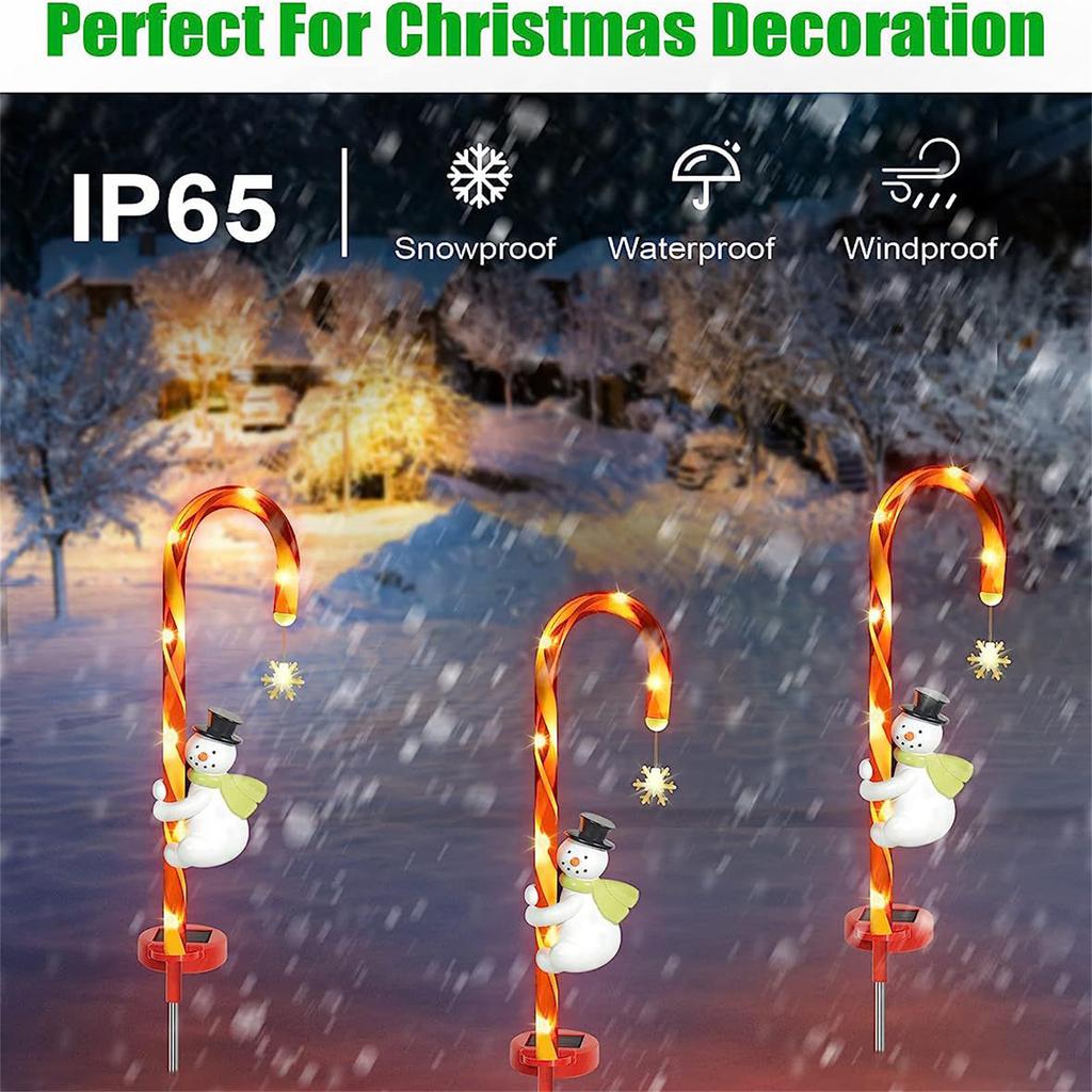 Snowman Candy Cane Ground Light Solar Powered Holiday Decoration Garden Yard