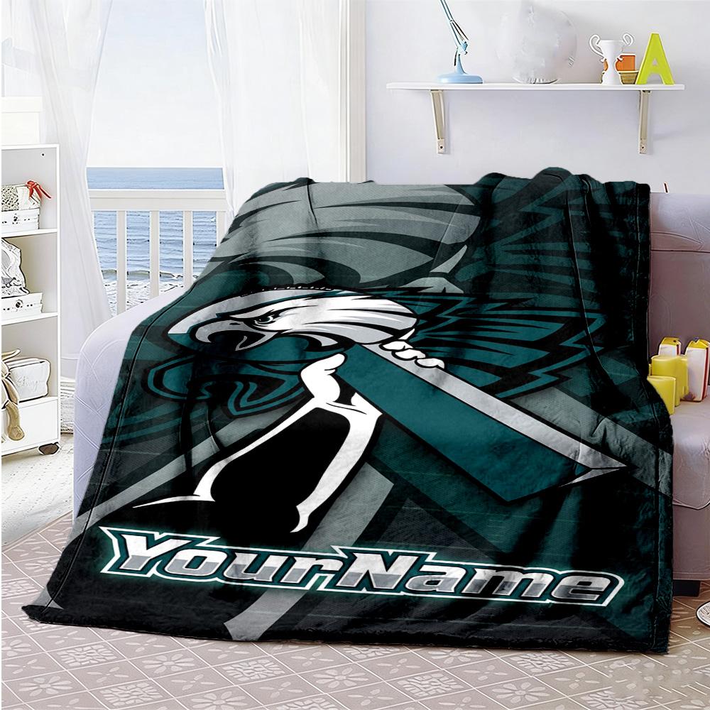 Philadelphia Eagles Customize Text Blanket Lightweight Personalized Blanket Soft Cozy Great For Home Decor Bedding Living Room Sofa