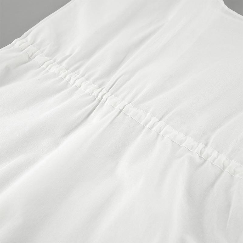 Bílá bavlněná šněrovací košile stahující pas Jednoduchá móda Dámské halenky Polo límeček Jednořadé Dlouhý rukáv Top Dojíždění HarajukuStyl Jaro Léto