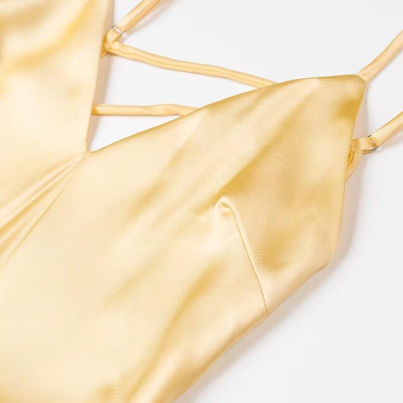 Abiti con spalline sottili da donna Eleganti Scollo a V Senza Maniche Schiena Scoperta Slim Lunghi Abiti Estate Donna Festa Abito da Vacanza 2026