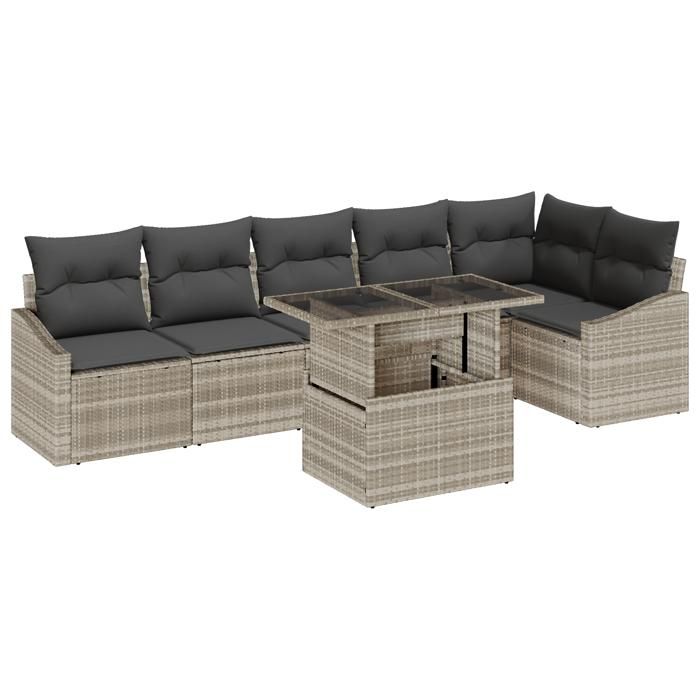 VidaXL Ensemble de canapé de jardin 7 pièces avec coussins en rotin poly gris clair 3357755