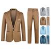 2Pcs/Set Men Spring Autumn Solid Color Business Suit Lapel Long Sleeve Pockets Single