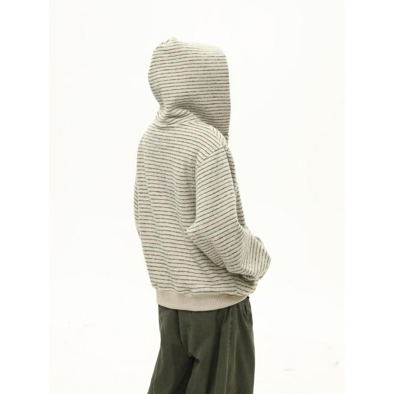 Unisex Oversized Striped Zip-Up Hooded Sweatshirt Casual Loose Fit Pullover Men Women