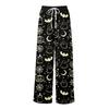 Damen Sommer Boho Palazzo Hose Hohe Taille Weites Bein Halloween Druck Lässige Hose mit Taschen