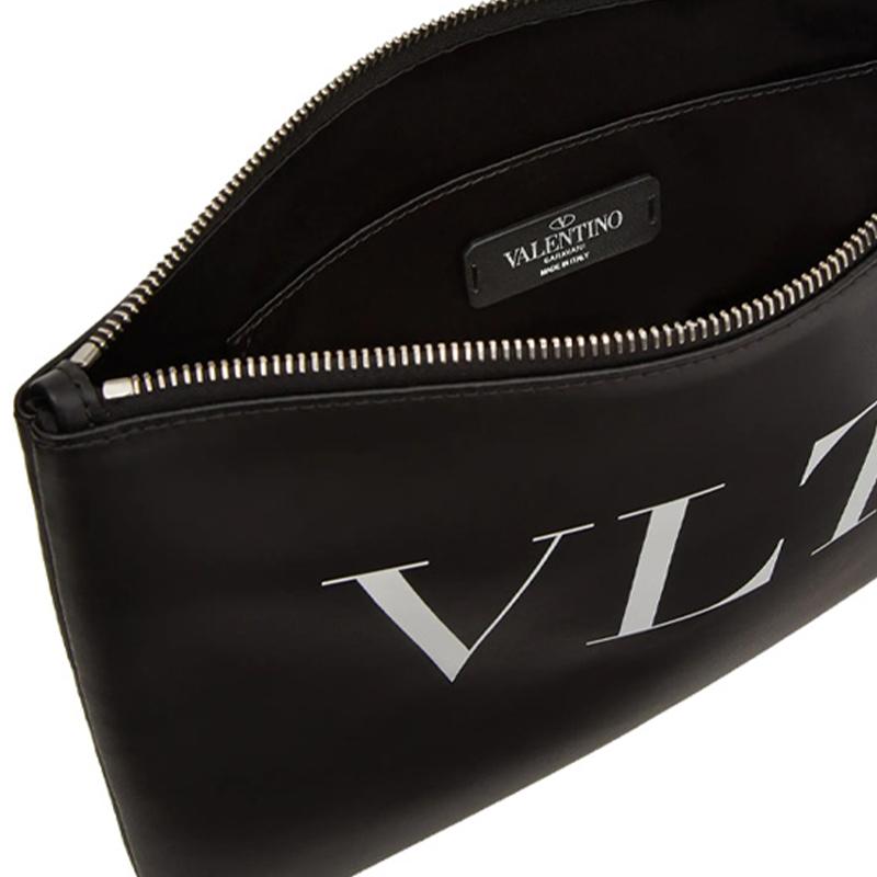 Valentino VLTN Letter Print Studded Zip Closure Leather Clutch Men clutch Black WY2P0299LVN0NO