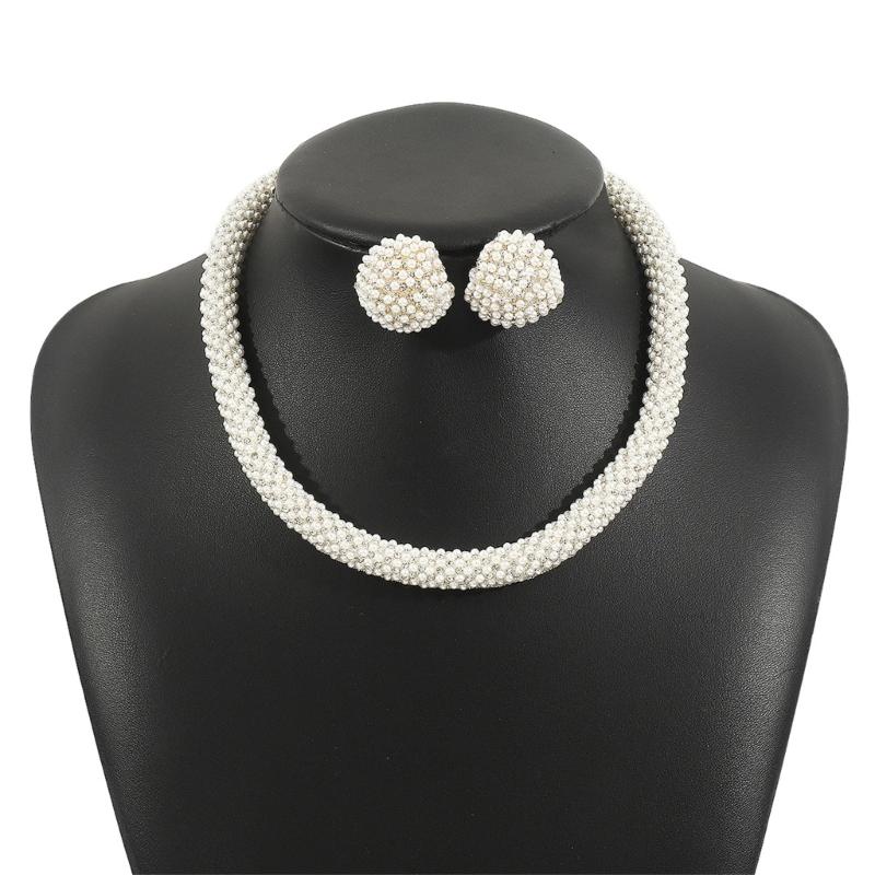 Rhinestones And Pearls Jewelry Set Versatile For Weddings Event Lightweight Design Celebration Necklace Ear Studs