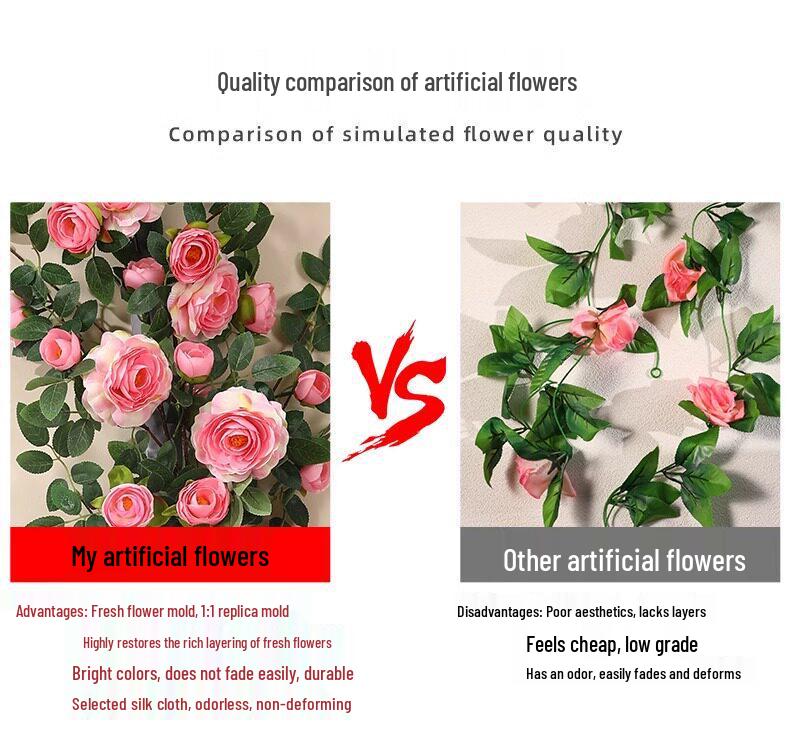 Rose Vine Artificial Flower Decor for Air Conditioner Pipes or Balcony Railings