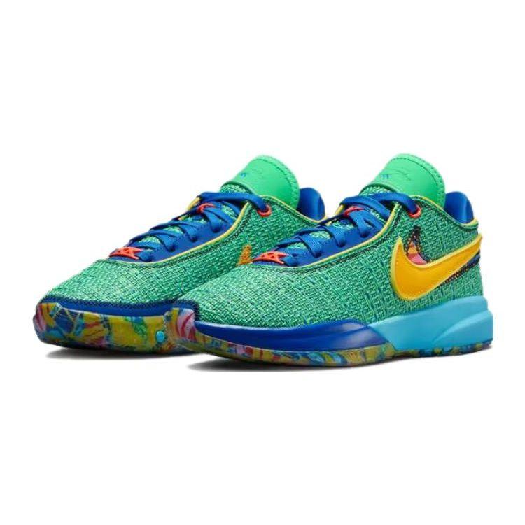 Nike LeBron 20 GS Kaleidoscope Kids Sneakers Green Electric-Algae Game-Royal DV3021-300