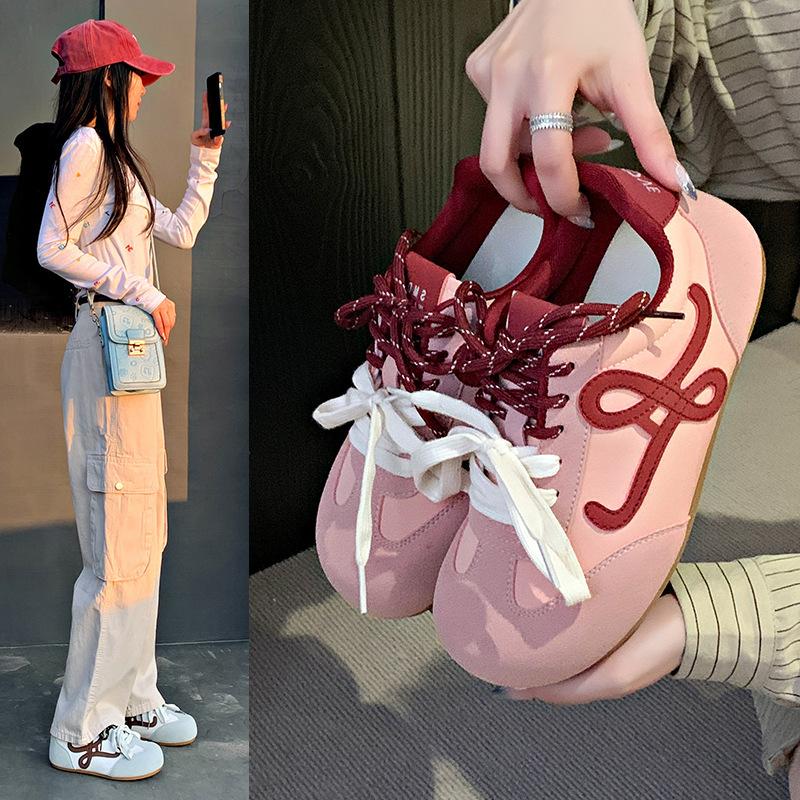 Inner heightening retro large toe head lace-up casual sports women's spring new women's shoes