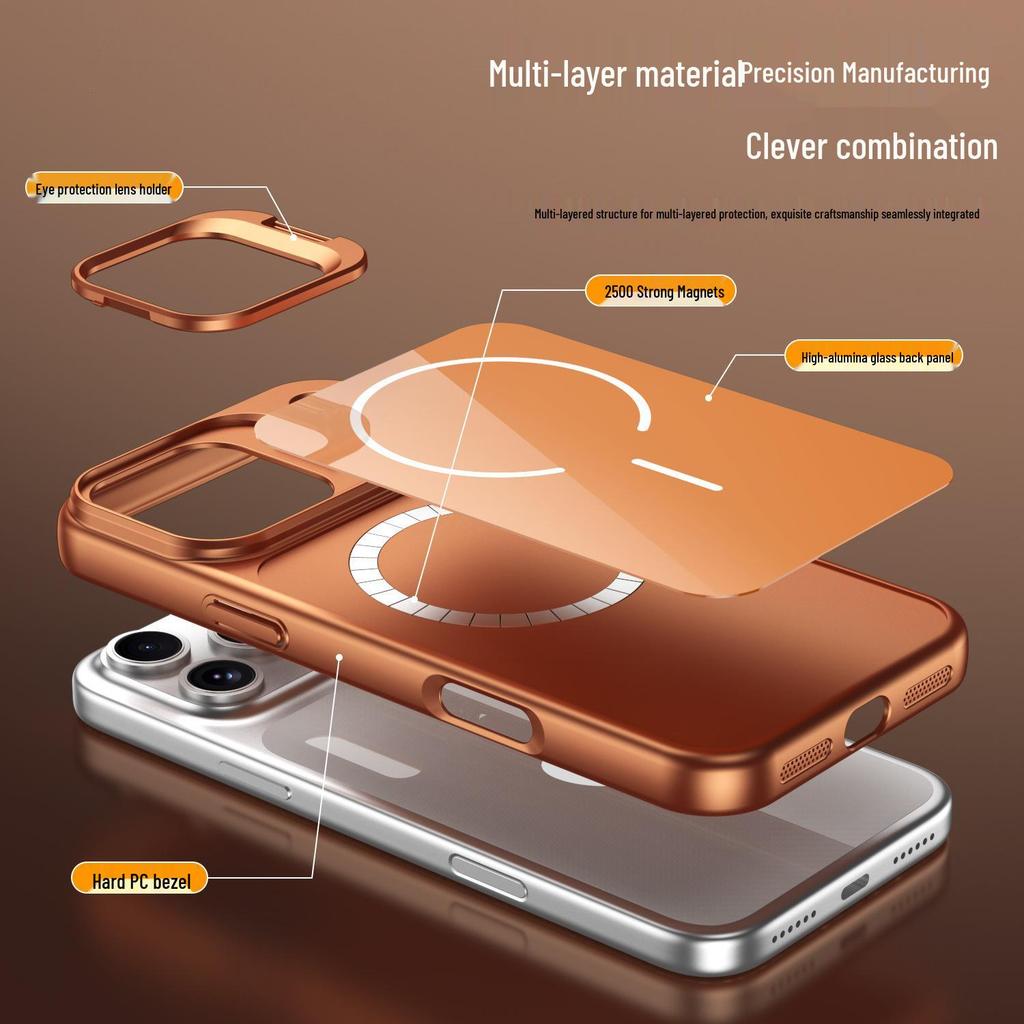 iPhone 17 Pro Max Magnetic Glass Case with Apple 16 Lens Stand & Skin-Feel 14 Protective Finish
