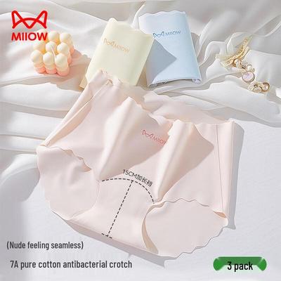 Women's 3-Pack Seamless Lace Mid-Waist Antibacterial Briefs - Random Color