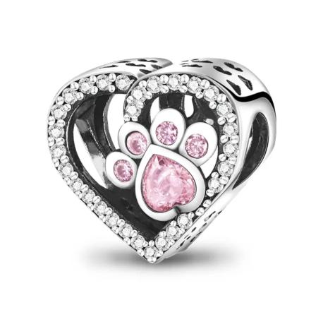 Shiny Zircon Puppy Wolf Charms Dog Claw Bones Clip Beads Safety Chain Pendant Fit Bracelet Women DIY 925 Silver Jewelry