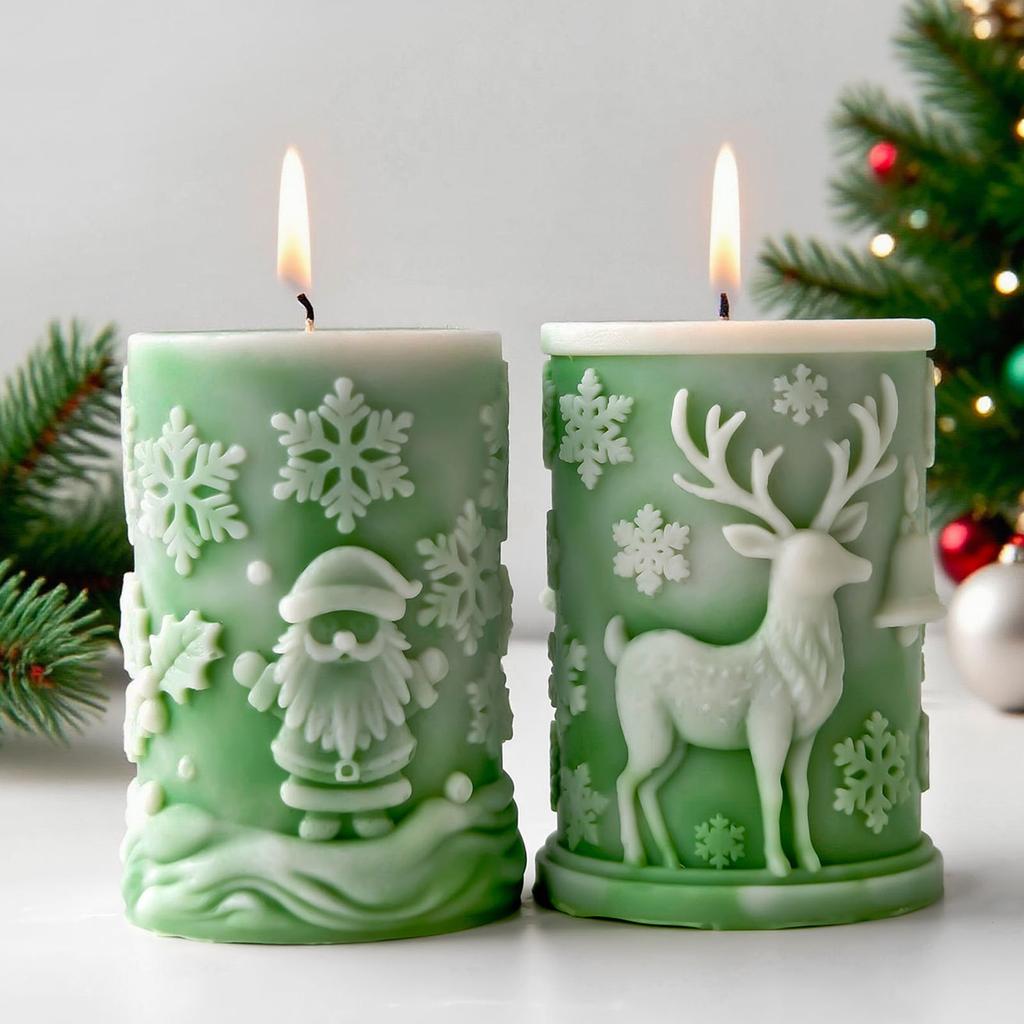 Christmas Candle Mould Silicone Molds Ornament Molds Castings Molds Snowflake Cylinder Plasters Molds Craft Supplies