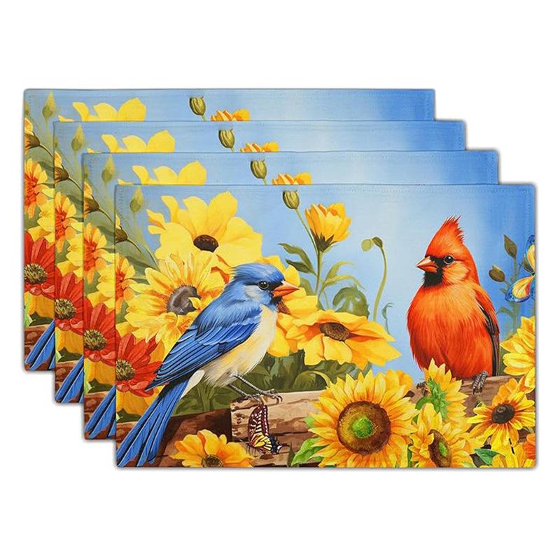 Linen Meal Mat for Spring and Summer, Sunflower Flowers Kitchen Decoration, Dining Table Insulation and Anti Fouling Mat