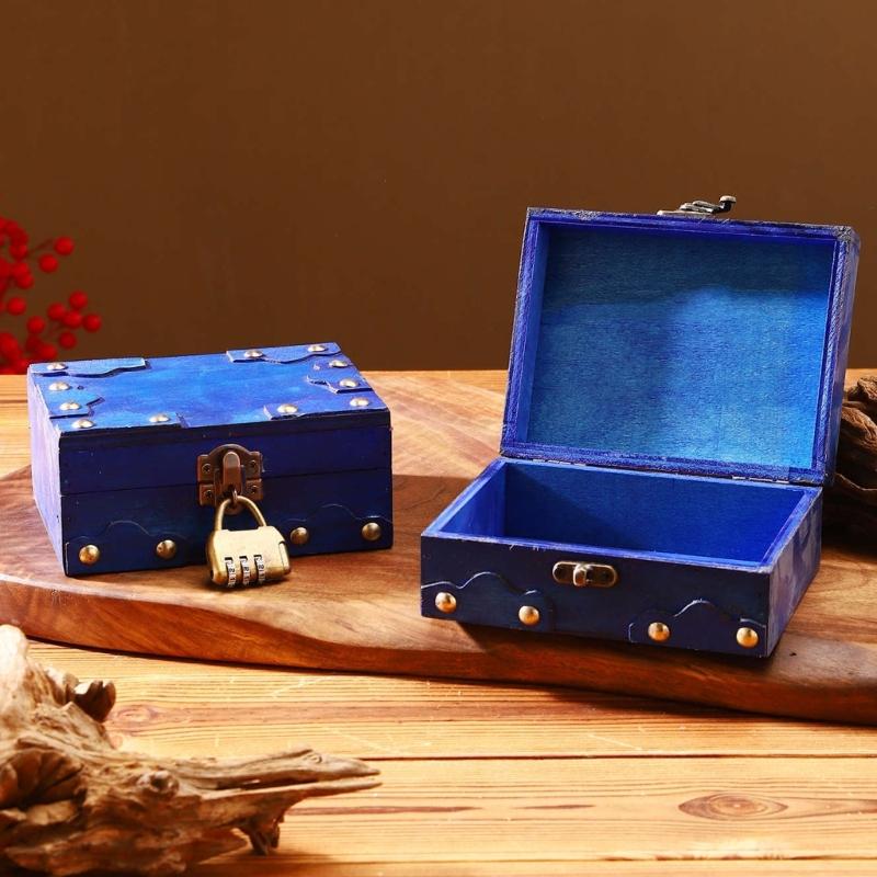 Wood Jewelry Chest With Metal Lock For Jewelry Storage And Rustics Home Decoration Accent